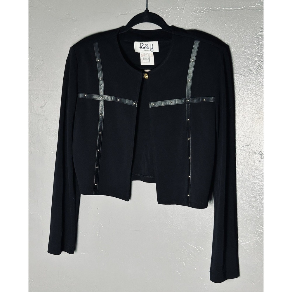 Ribkoff Trends black cropped bolero jacket faux leather trim Size 8 Claa